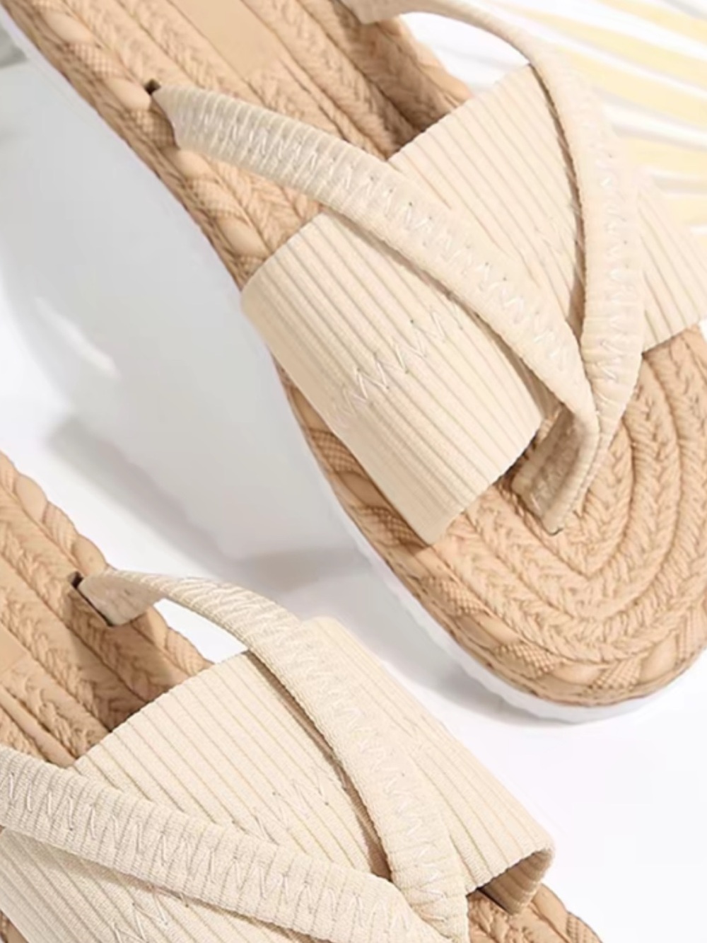 Women’s Cream Braided Platform Flip Flop Sandals